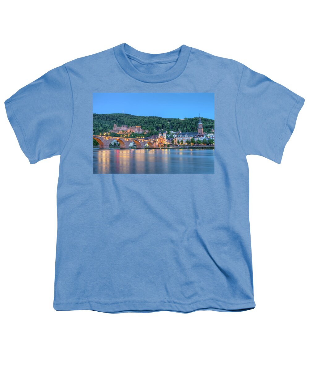 Castle Youth T-Shirt featuring the photograph Old castle and Carl-Theodor bridge, Heidelberg, Germany, HDR #1 by Elenarts - Elena Duvernay photo