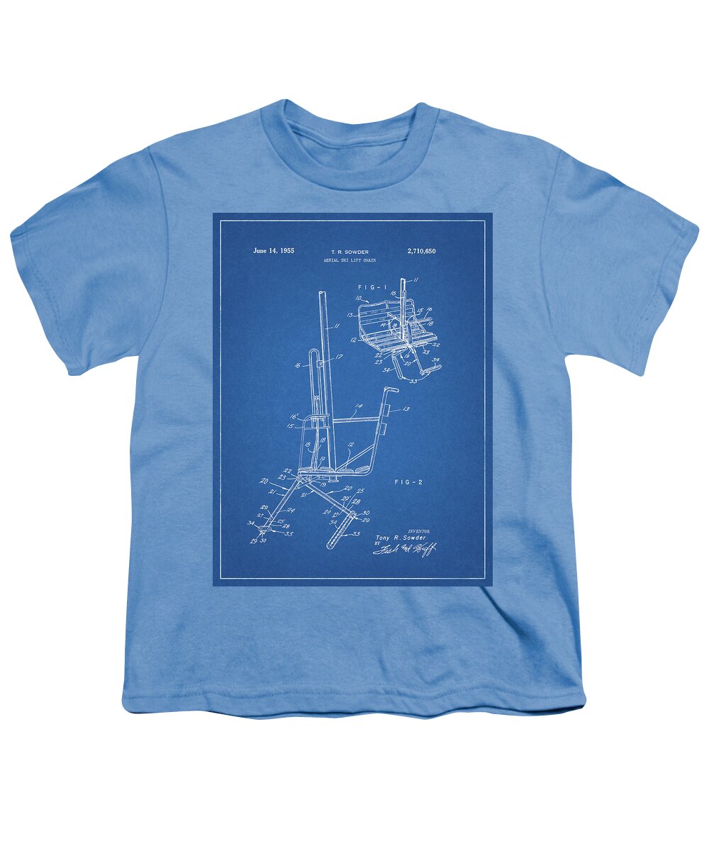 1955 Ski Lift Patent Blueprint Youth T-Shirt featuring the drawing 1955 Ski Lift Patent Blueprint by Dan Sproul