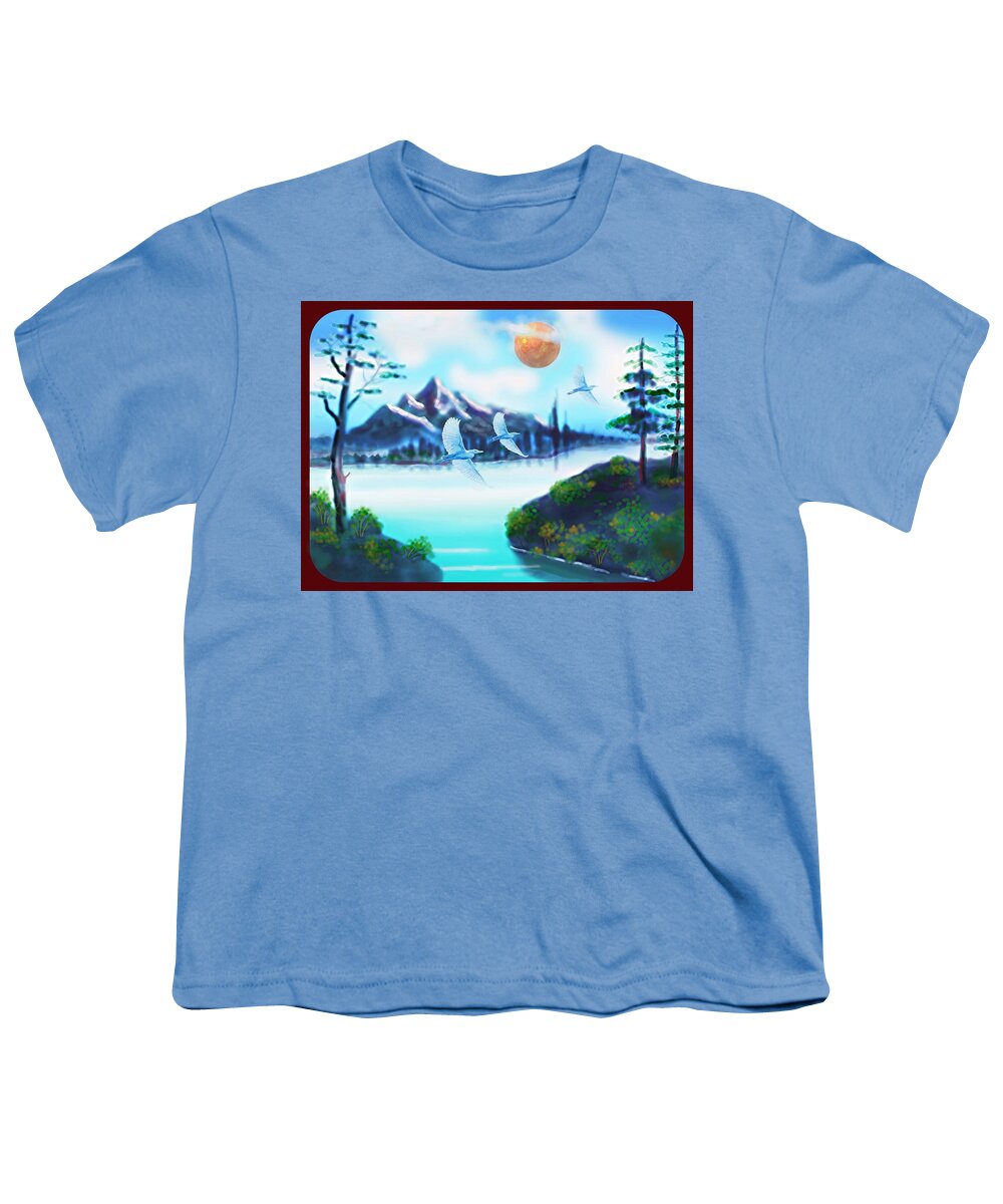 Mountains Youth T-Shirt featuring the digital art A peaceful world by Hartmut Jager