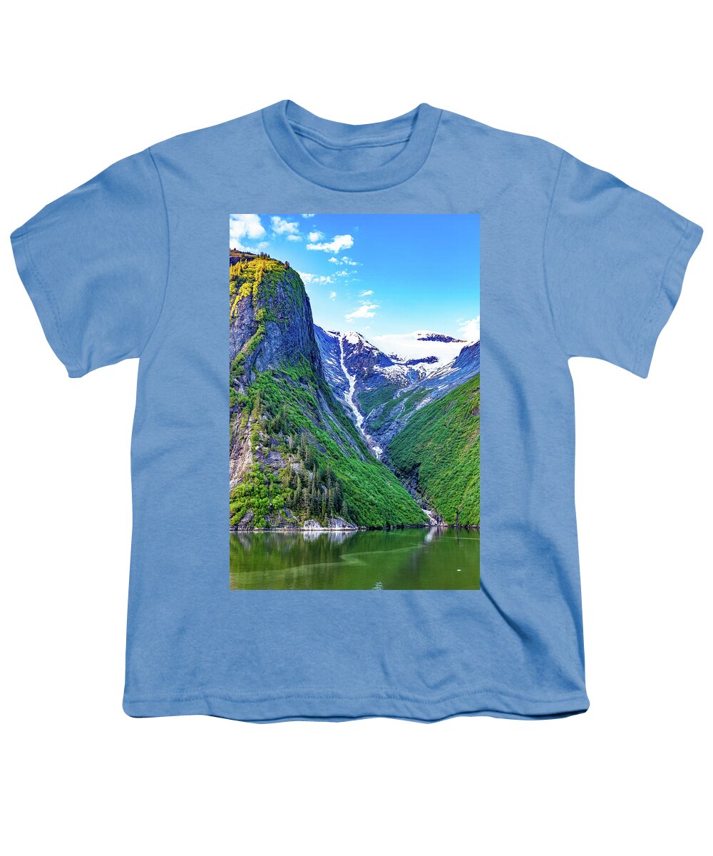 Alaska Youth T-Shirt featuring the digital art Alaska Inside Passage frozen waterfall by SnapHappy Photos