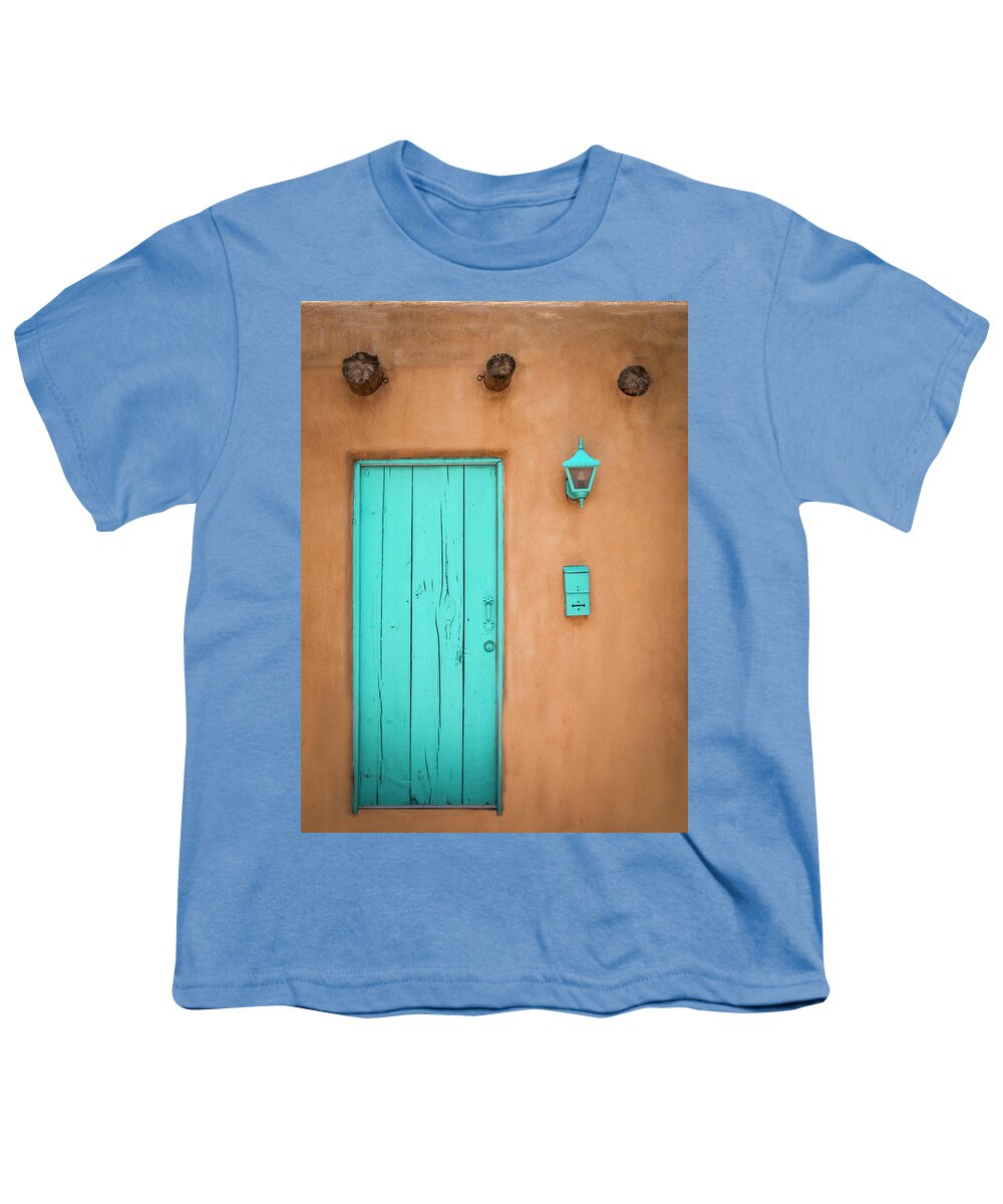 Albuquerque Youth T-Shirt featuring the photograph Aqua Door 1138 by Ginger Stein