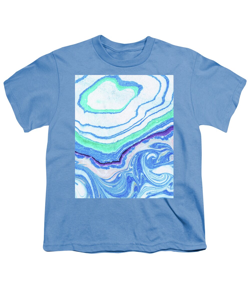 Agate Youth T-Shirt featuring the painting Blue Agate Watercolor Stone Collection I by Irina Sztukowski