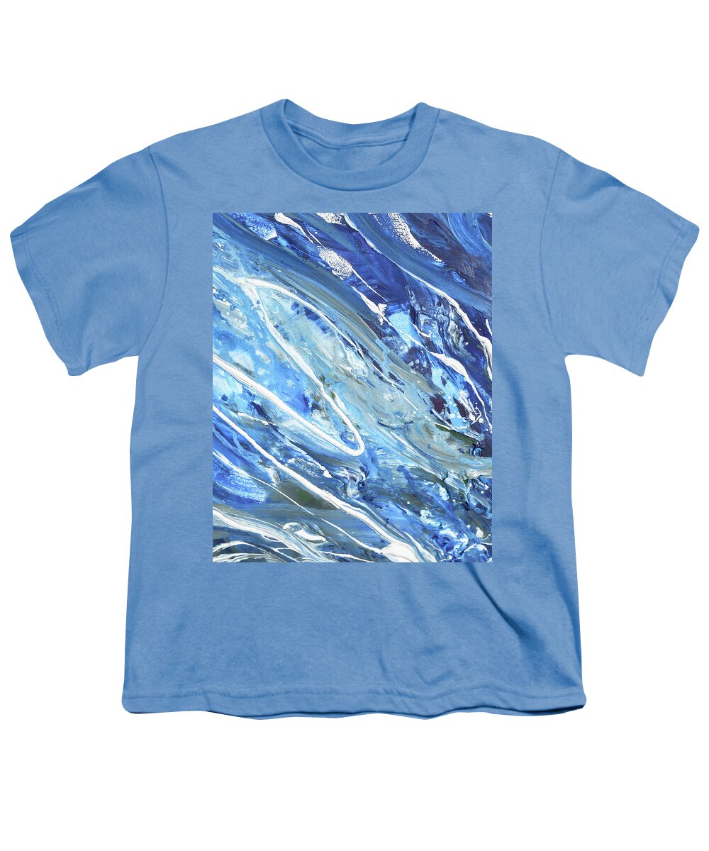 Blue Abstract Youth T-Shirt featuring the painting Blue And Gorgeous Wave Of The Sea Beach House Ocean Art XV by Irina Sztukowski