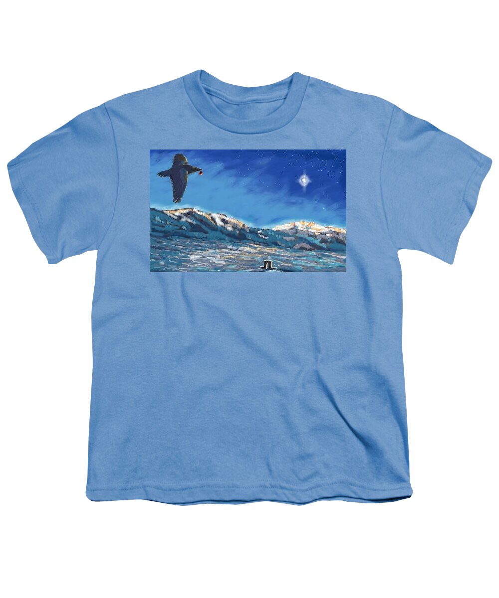Yellowstone Youth T-Shirt featuring the digital art Christmas Raven by Les Herman