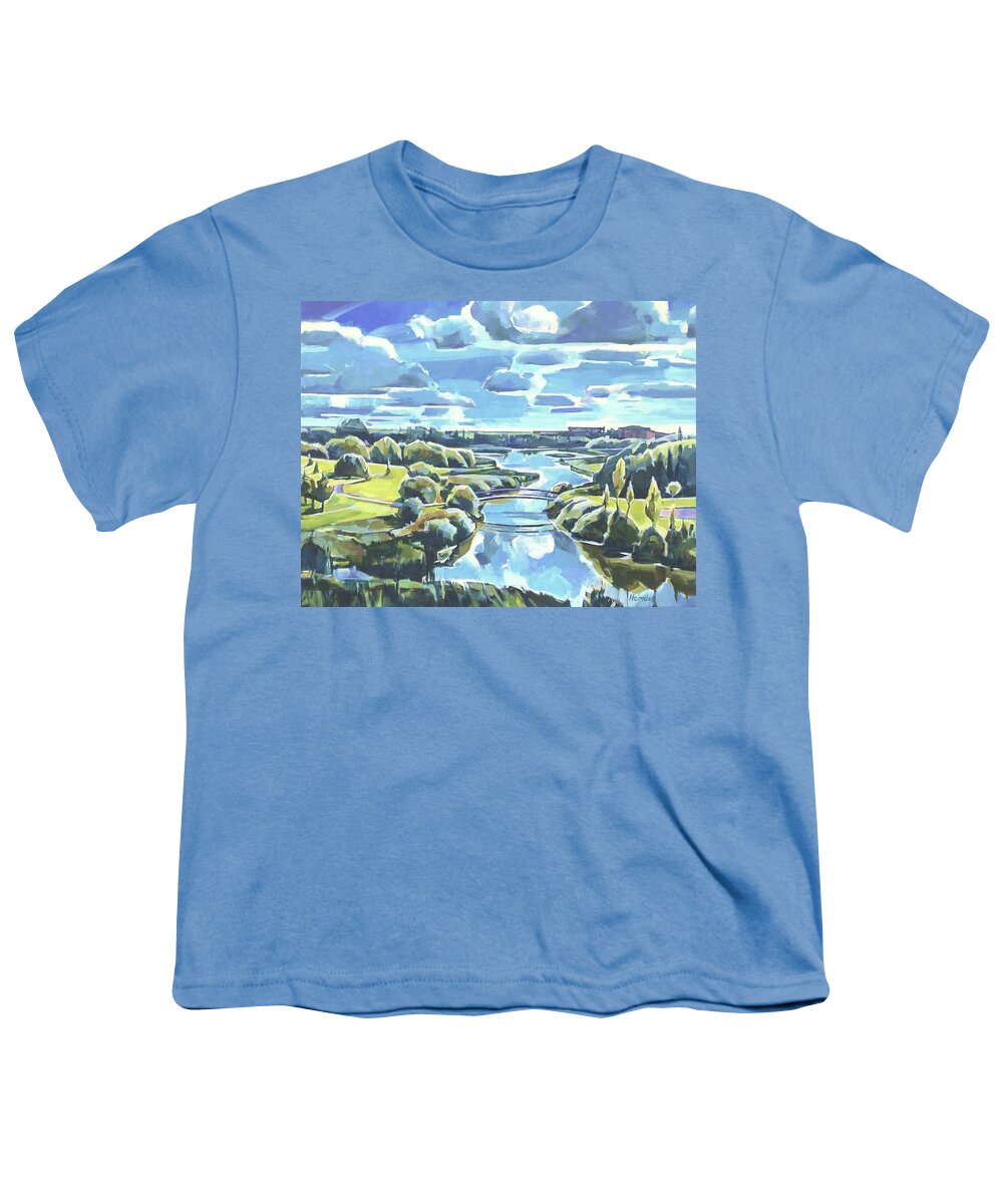  Creek Youth T-Shirt featuring the painting Clouds over Bear Creek by Tim Heimdal