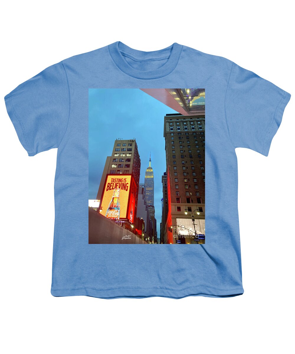 New York City Youth T-Shirt featuring the photograph Empire State and Coca Cola by CAC Graphics