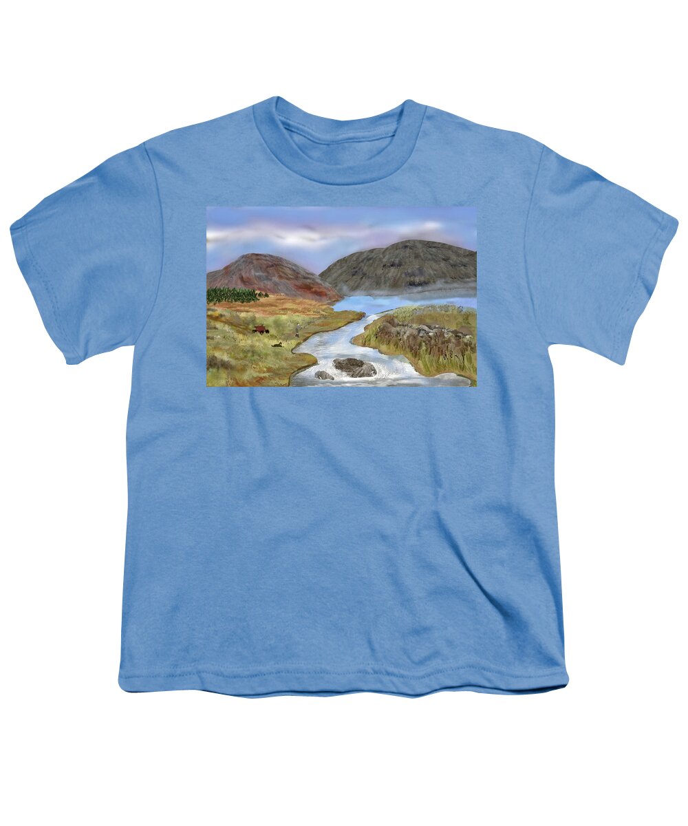 Fishing in a mountain stream in Ireland Youth T-Shirt by Kieran