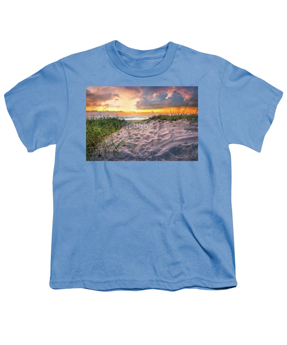 Clouds Youth T-Shirt featuring the photograph Glowing Gold on the Dunes by Debra and Dave Vanderlaan