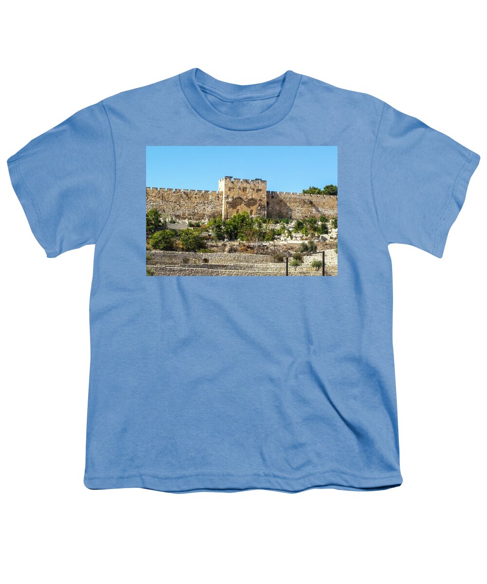 Middle East Youth T-Shirt featuring the photograph Golden Gate Jerusalem Israel by Brian Tada