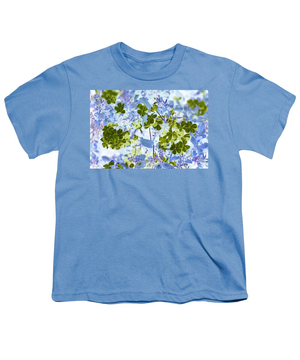 Flower Youth T-Shirt featuring the photograph Blooms of Green in Blue by Missy Joy