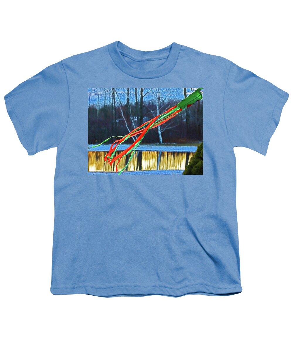 Green Windsock Youth T-Shirt featuring the photograph Green windsock, Green and Red Streamers Pond with reflections 0056 by David Frederick