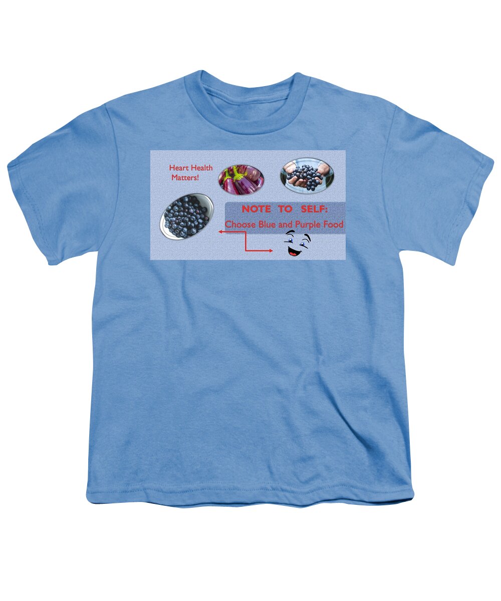 Heart Youth T-Shirt featuring the mixed media Heart Health Blue and Purple Foods by Nancy Ayanna Wyatt