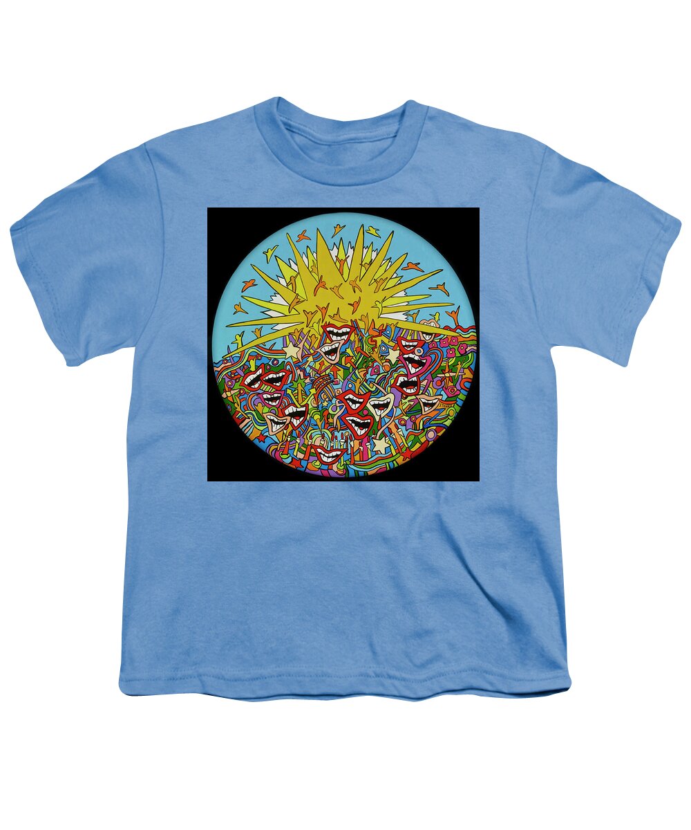 Sunshine Happy Faces Summer Youth T-Shirt featuring the painting Hello Sunshine by Mike Stanko