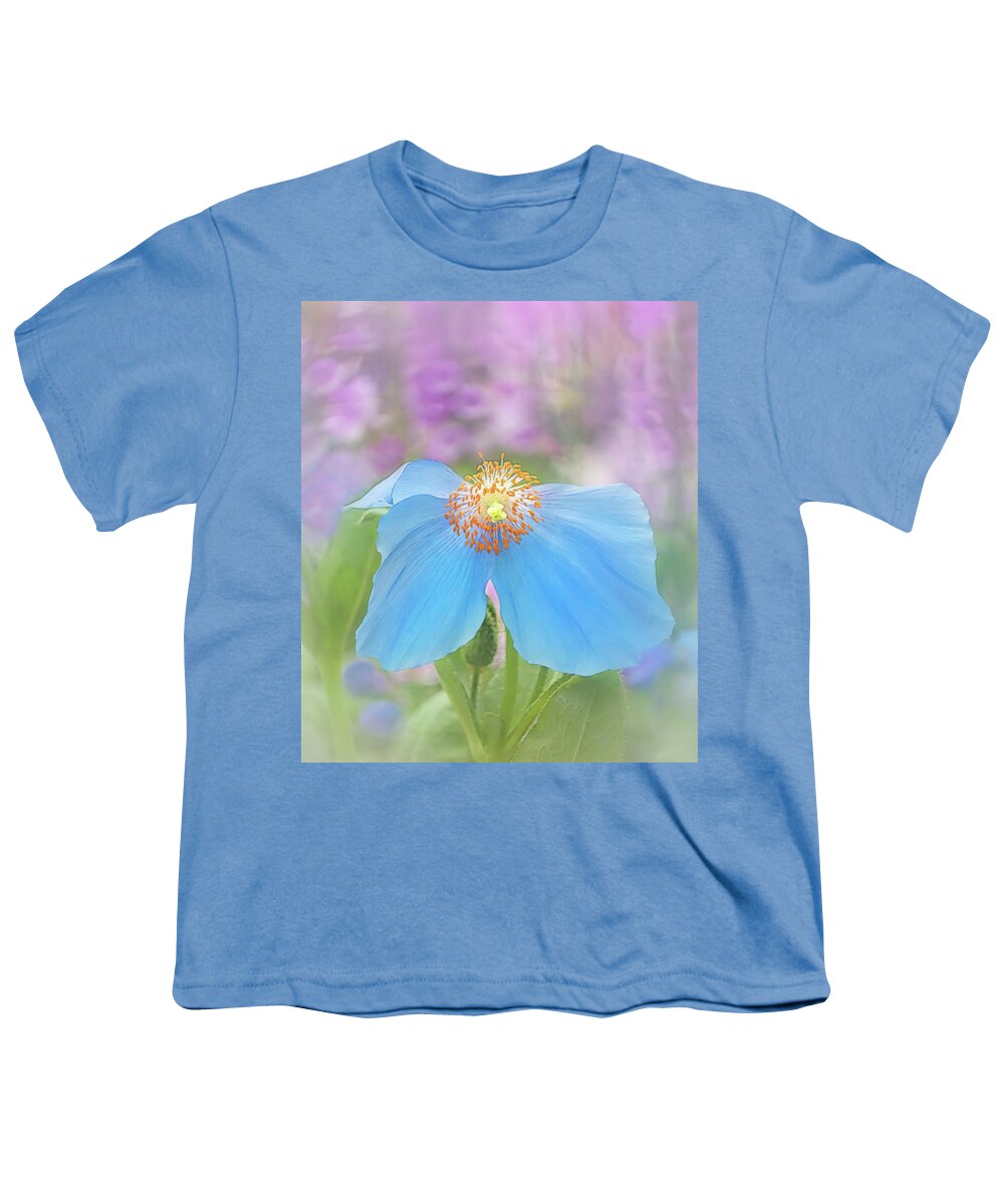 Poppy Youth T-Shirt featuring the photograph Himalayan Blue Poppy - In The Garden by Sylvia Goldkranz