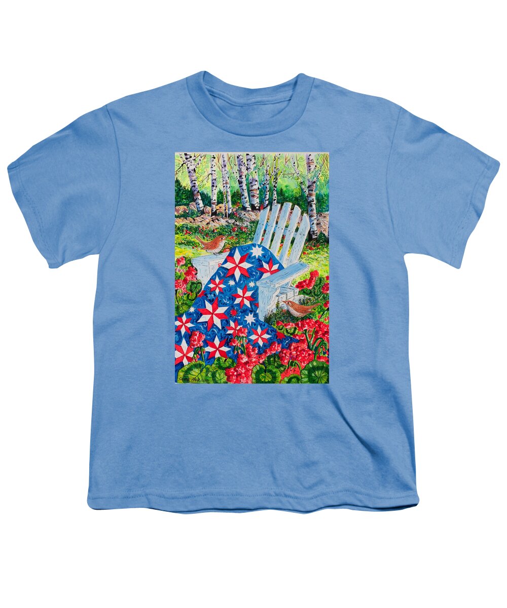 July Stars Features A Red Youth T-Shirt featuring the painting July Stars by Diane Phalen