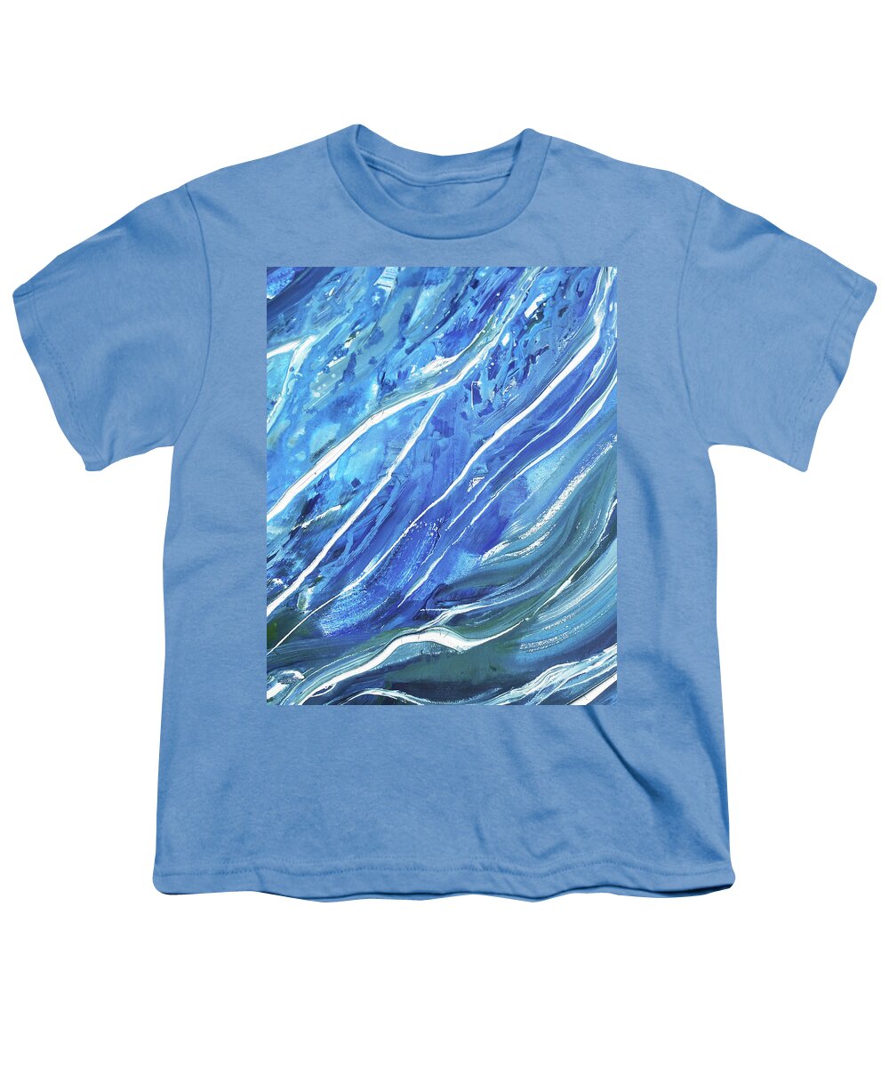Blue Wave Youth T-Shirt featuring the painting Meditate On The Wave Peaceful Contemporary Beach Art Sea And Ocean Blues Art II by Irina Sztukowski