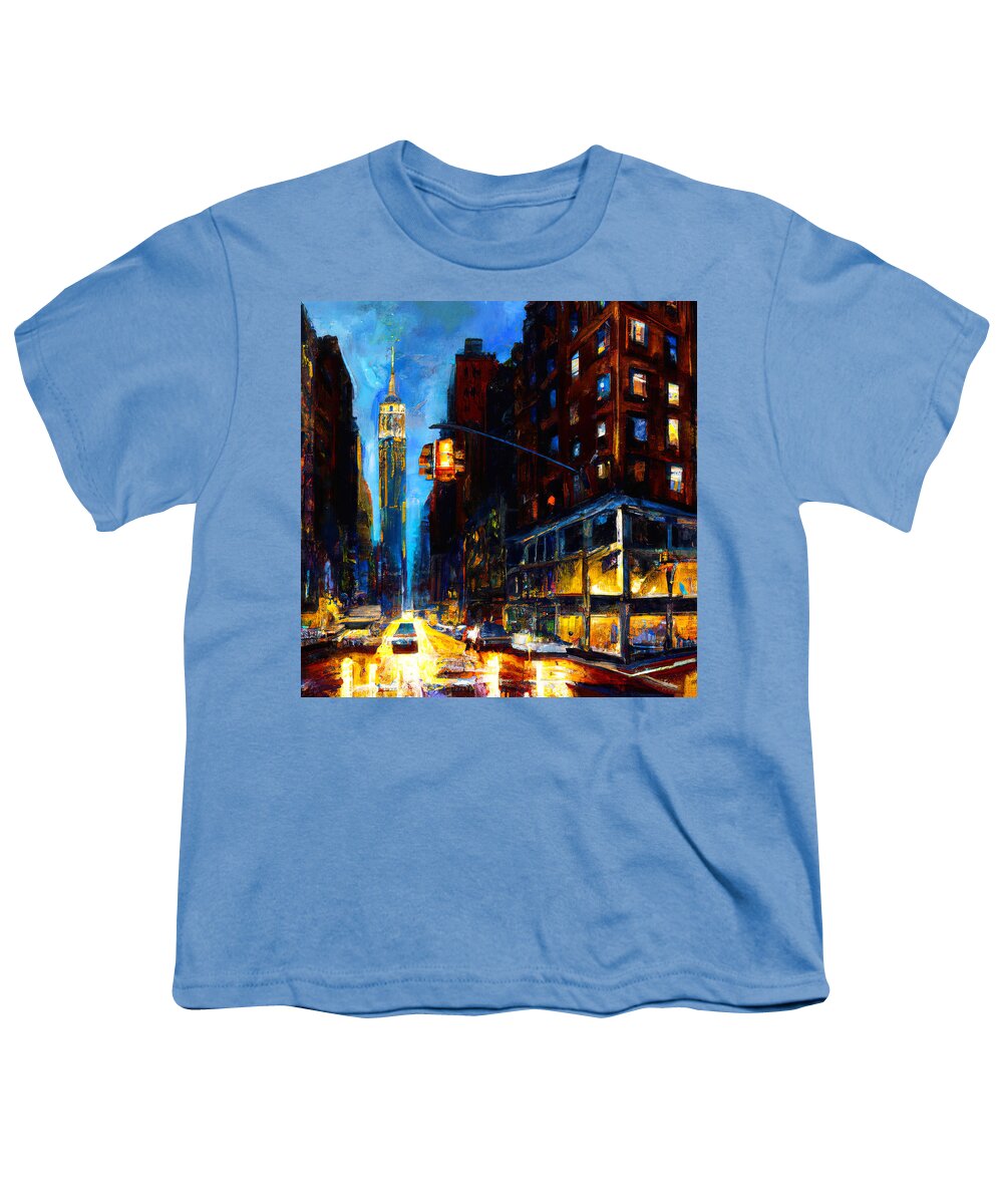 Streets Youth T-Shirt featuring the painting Nights of New York City, 06 by AM FineArtPrints