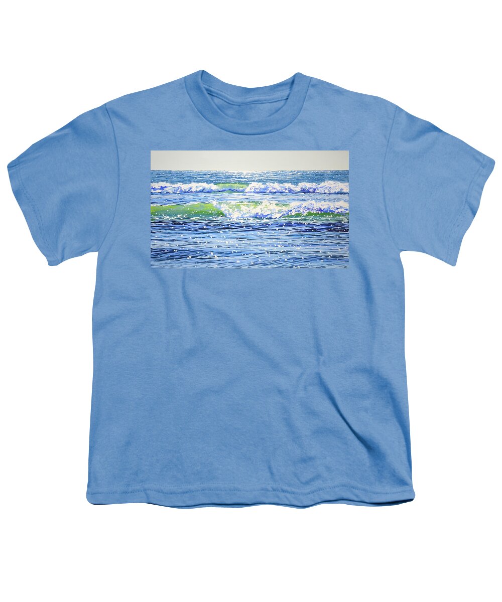 Seascape Youth T-Shirt featuring the painting 	Ocean. Waves. Light. by Iryna Kastsova