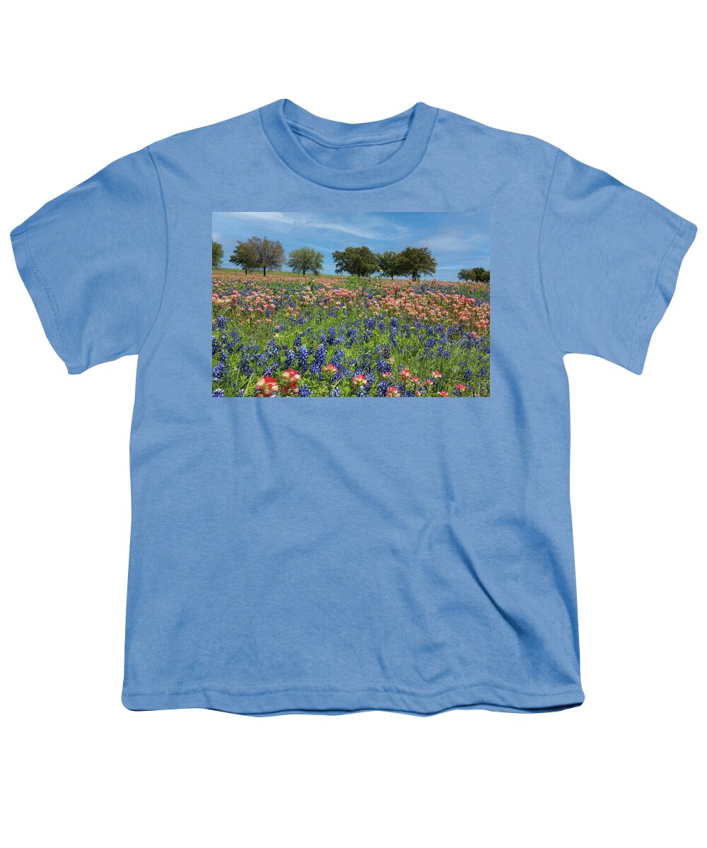 Flower Youth T-Shirt featuring the photograph Paintbrushes and Bluebonnets by Steve Templeton
