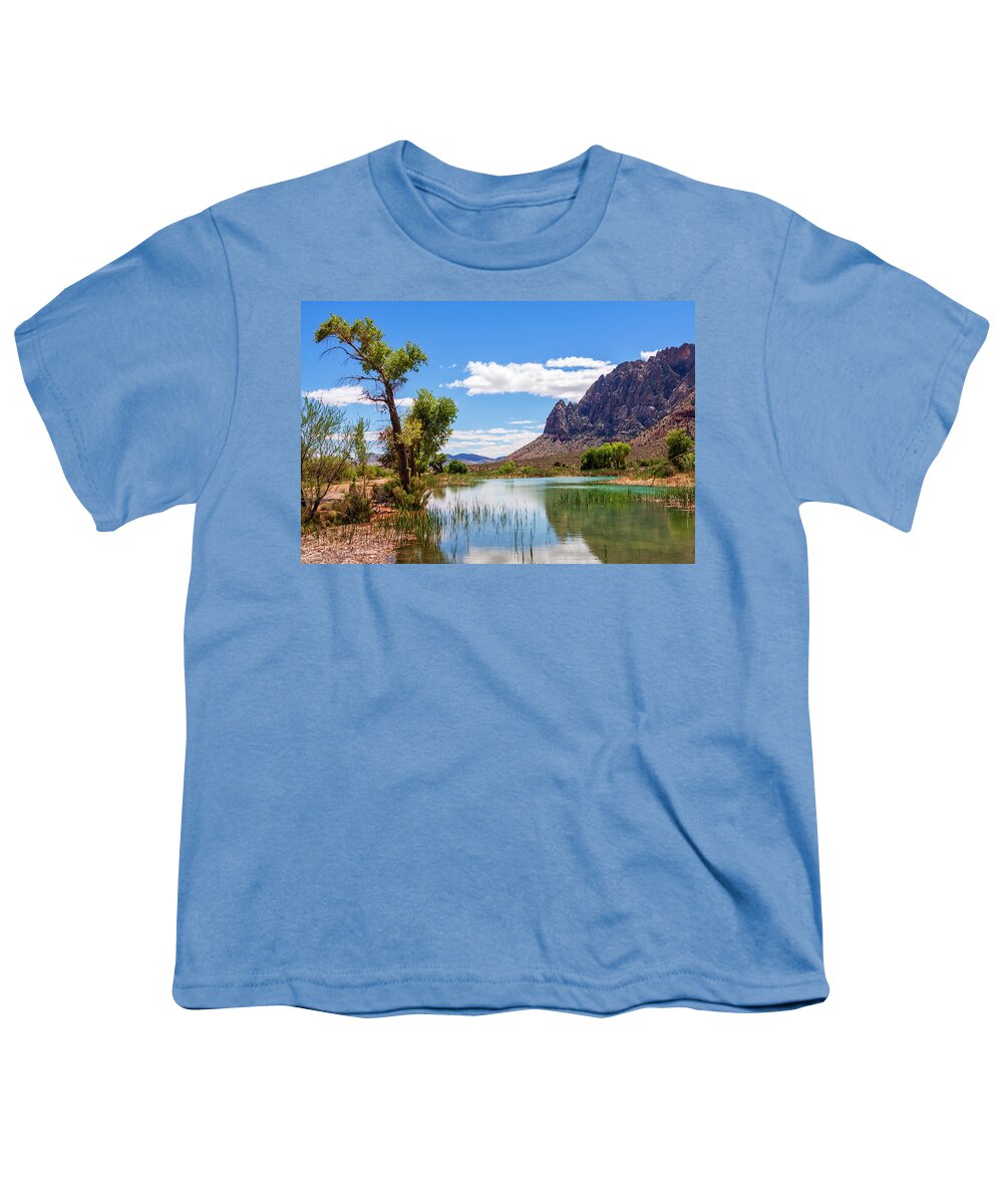 Pond Reflections Youth T-Shirt featuring the photograph Pond reflections in Mohave Desert, Nevada by Tatiana Travelways