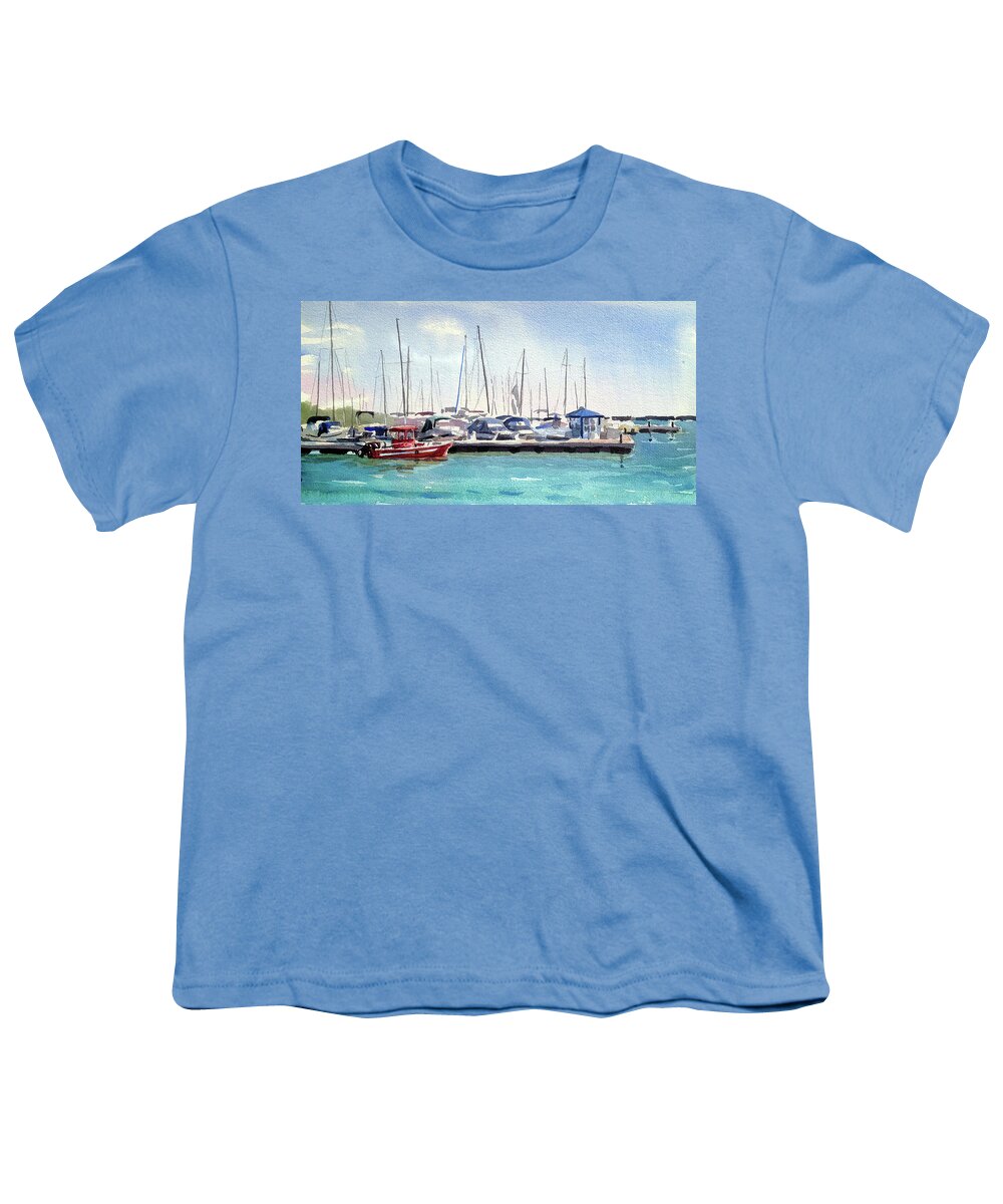 Port Washington Youth T-Shirt featuring the painting Port Washington Fire Boat by Spencer Meagher
