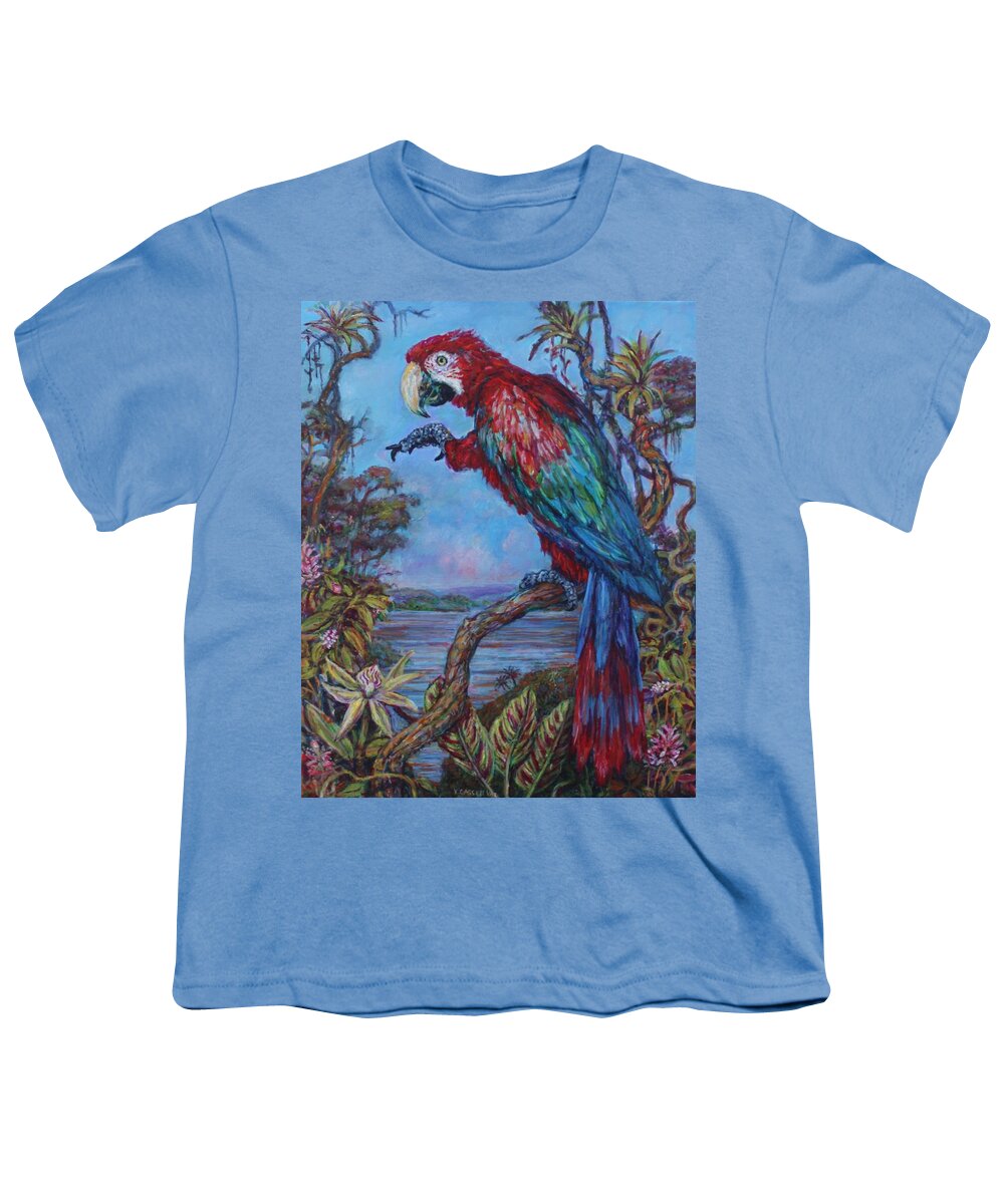 Parrot Youth T-Shirt featuring the painting Red Macaw by Veronica Cassell vaz