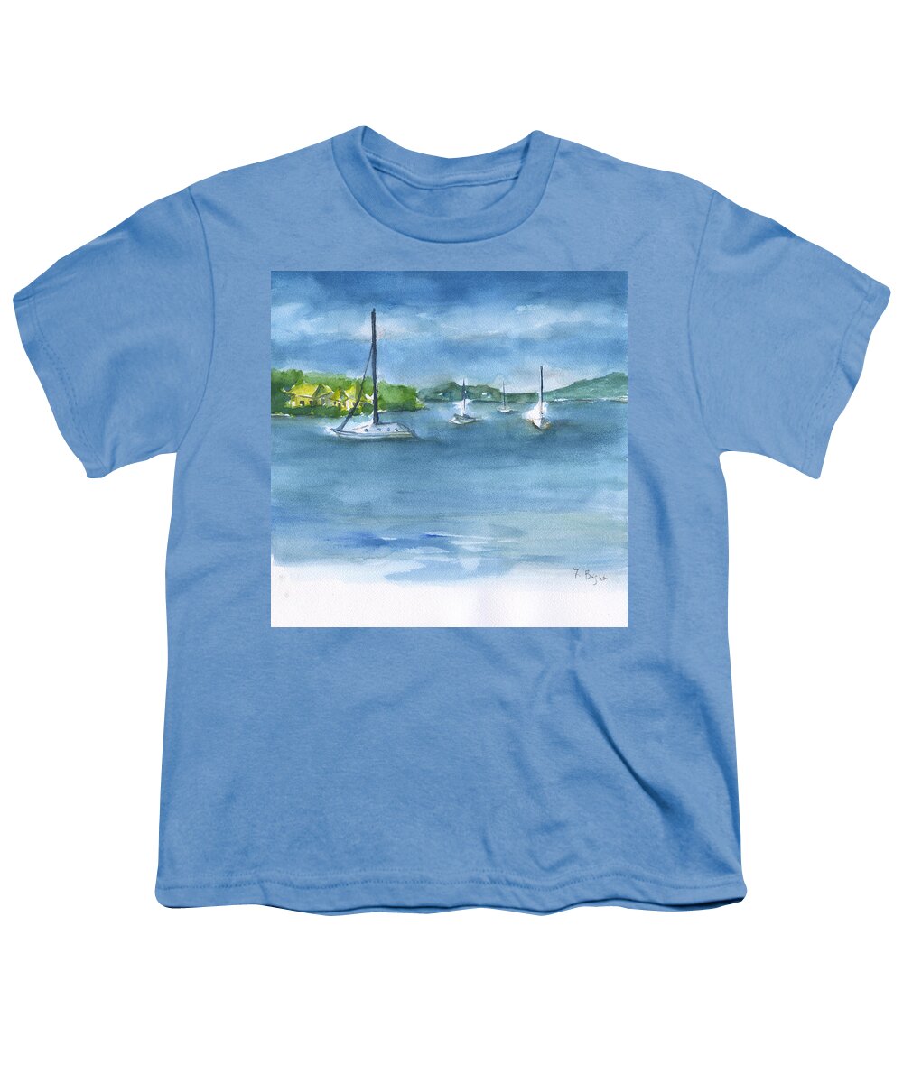 Sailboats At White Beach Youth T-Shirt featuring the painting Sailboats At St. Thomas by Frank Bright