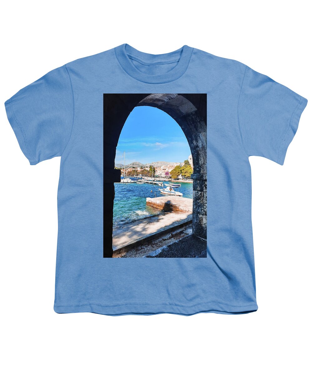 Harbor Youth T-Shirt featuring the photograph Spying on Cavtat by Andrea Whitaker