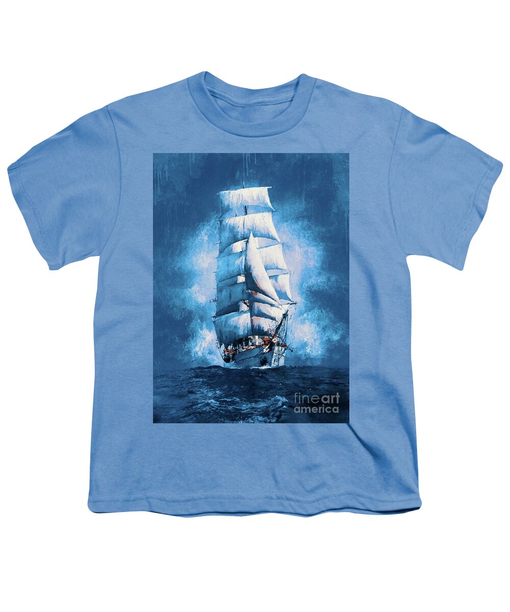 Sailing Youth T-Shirt featuring the digital art Tall ship. by Andrzej Szczerski