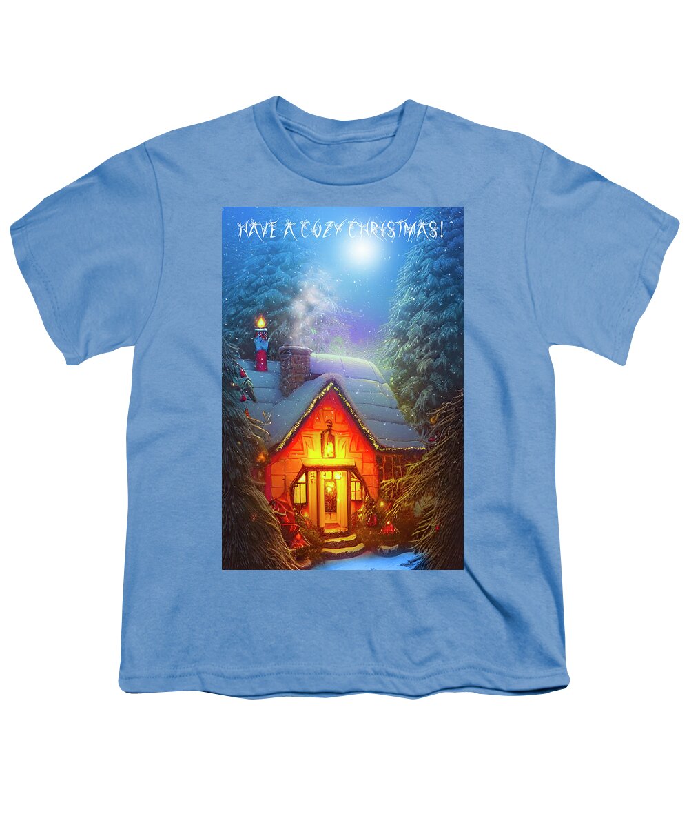 Christmas Youth T-Shirt featuring the digital art The Christmas Cottage Greeting by Mark Andrew Thomas
