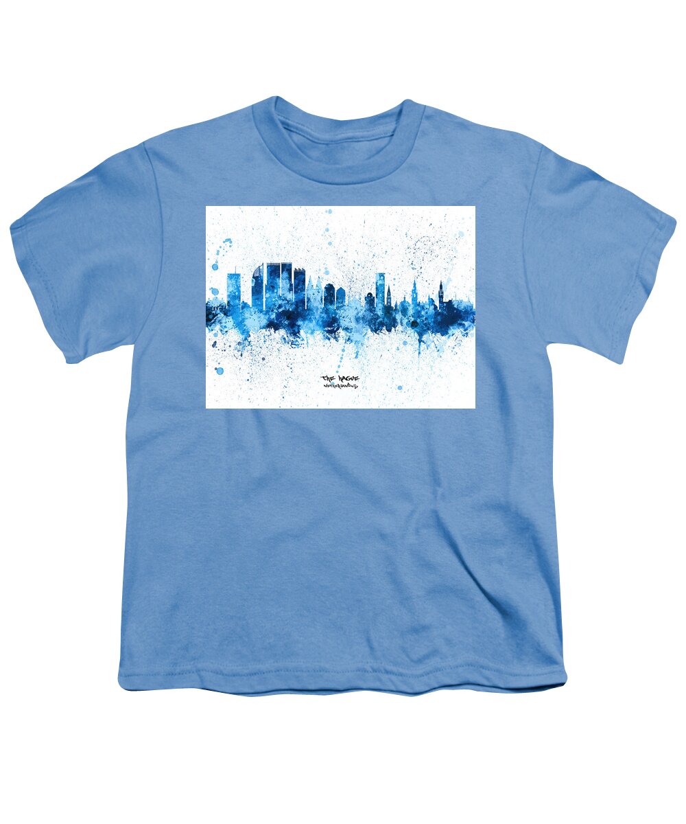 The Hague Youth T-Shirt featuring the digital art The Hague Netherlands Skyline #66 by Michael Tompsett