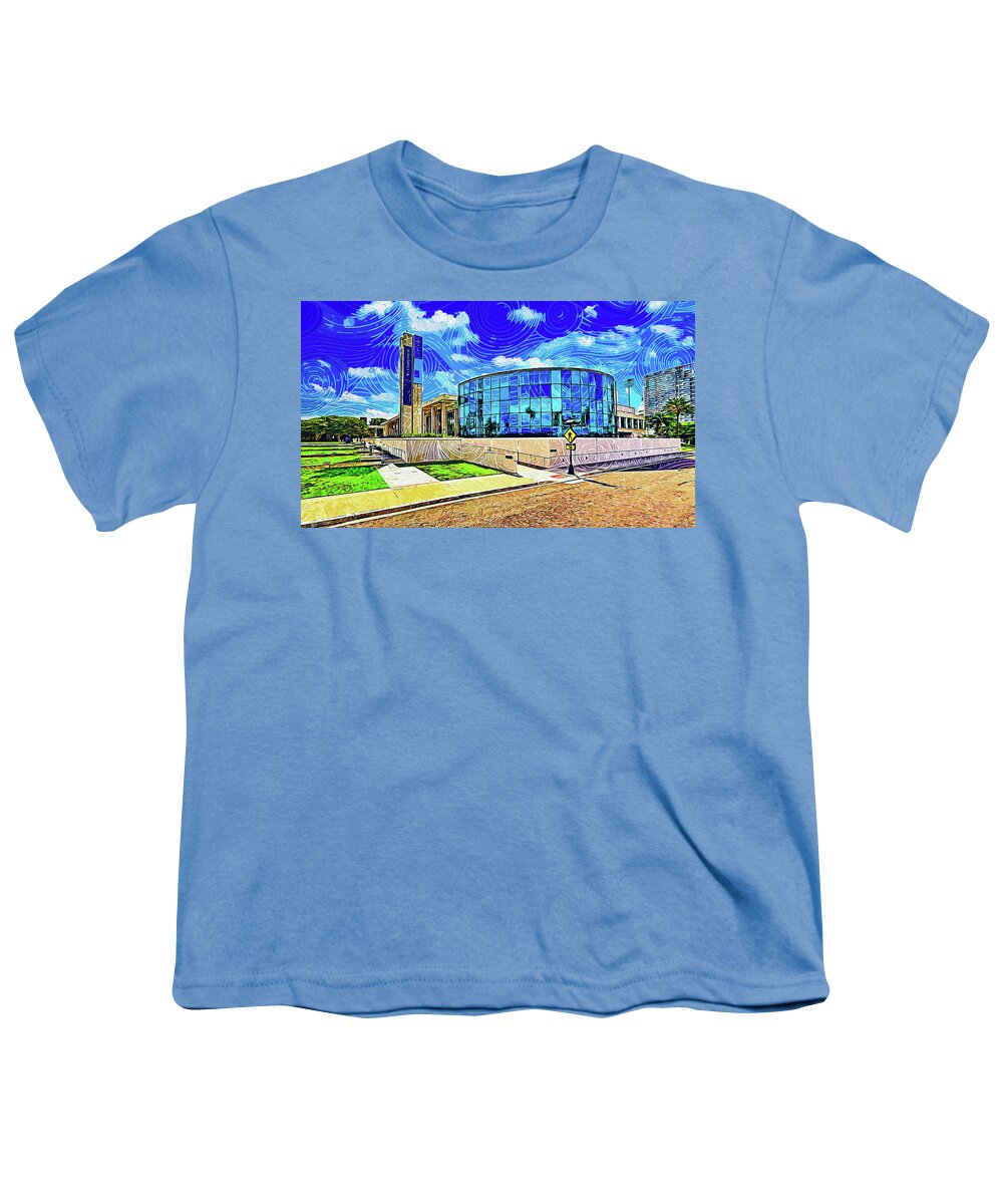 Mahaffey Theater Youth T-Shirt featuring the digital art The Mahaffey Theater - Duke Energy Center for the Performing Arts, St. Petersburg by Nicko Prints