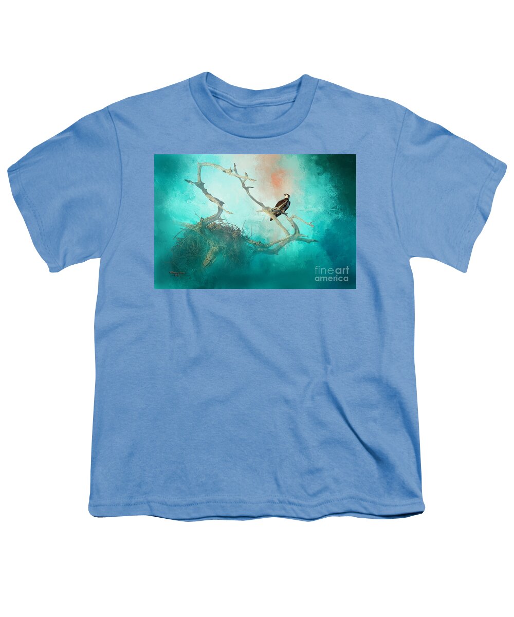 Hawk Youth T-Shirt featuring the mixed media The Protector by Marvin Spates