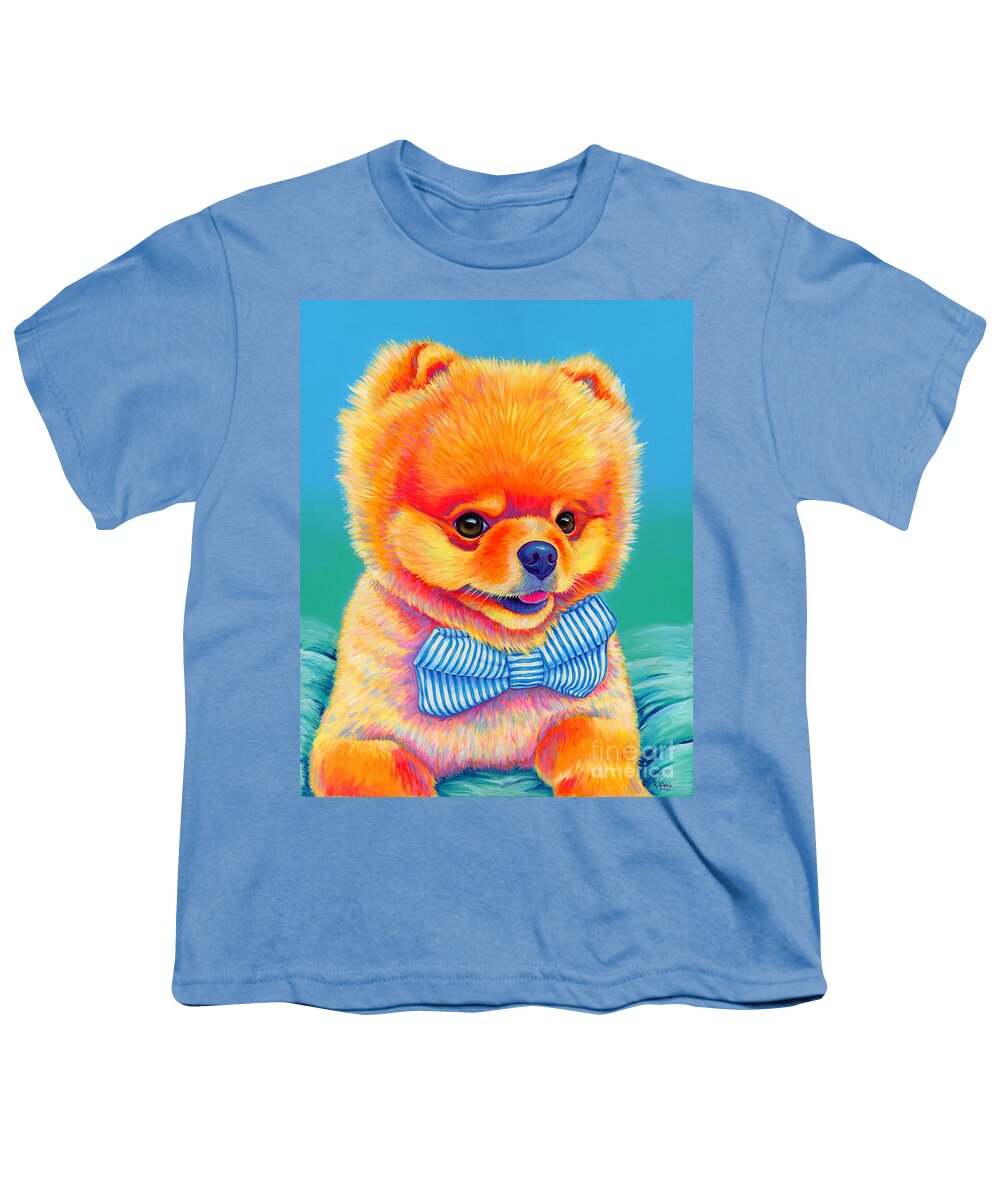 Pomeranian Youth T-Shirt featuring the painting Theo the Pomeranian by Rebecca Wang