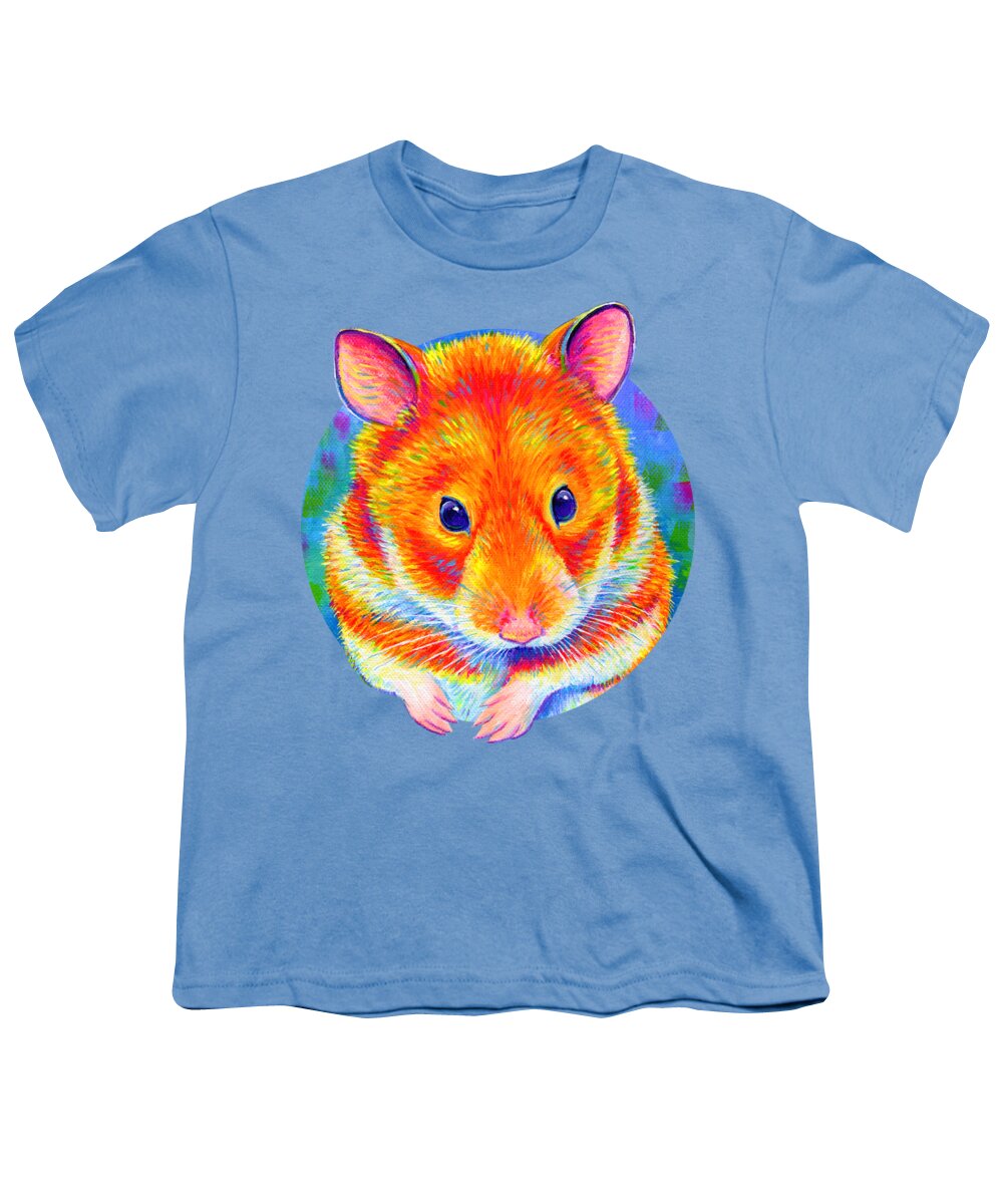 Hamster Youth T-Shirt featuring the painting Tumbleweed - Colorful Rainbow Hamster by Rebecca Wang
