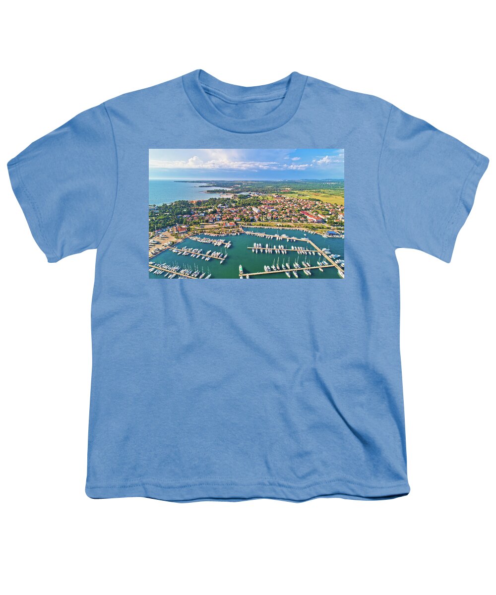 Umag Youth T-Shirt featuring the photograph Umag. Aerial view of sailing marina and beautiful coastlne in Um by Brch Photography