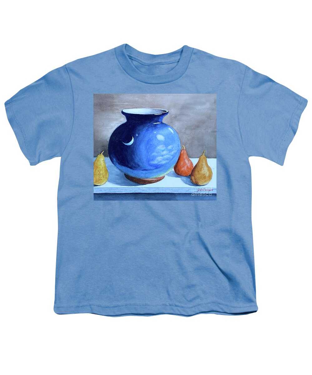 Vase Youth T-Shirt featuring the painting Vase and Pear Candles by Joseph Burger