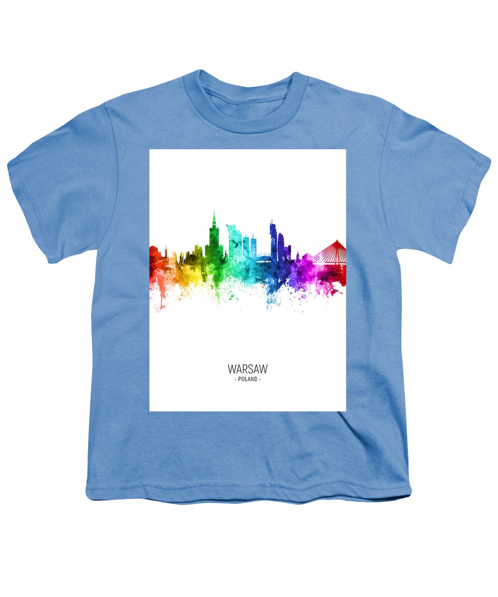 Warsaw Youth T-Shirt featuring the digital art Warsaw Poland Skyline #07 by Michael Tompsett