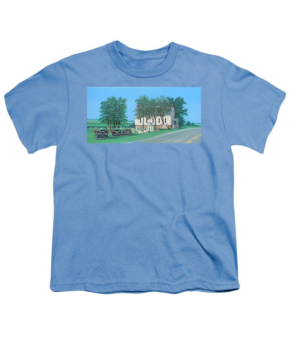 Landscape Youth T-Shirt featuring the painting Washington Creek Church and Cemetery by George Lightfoot
