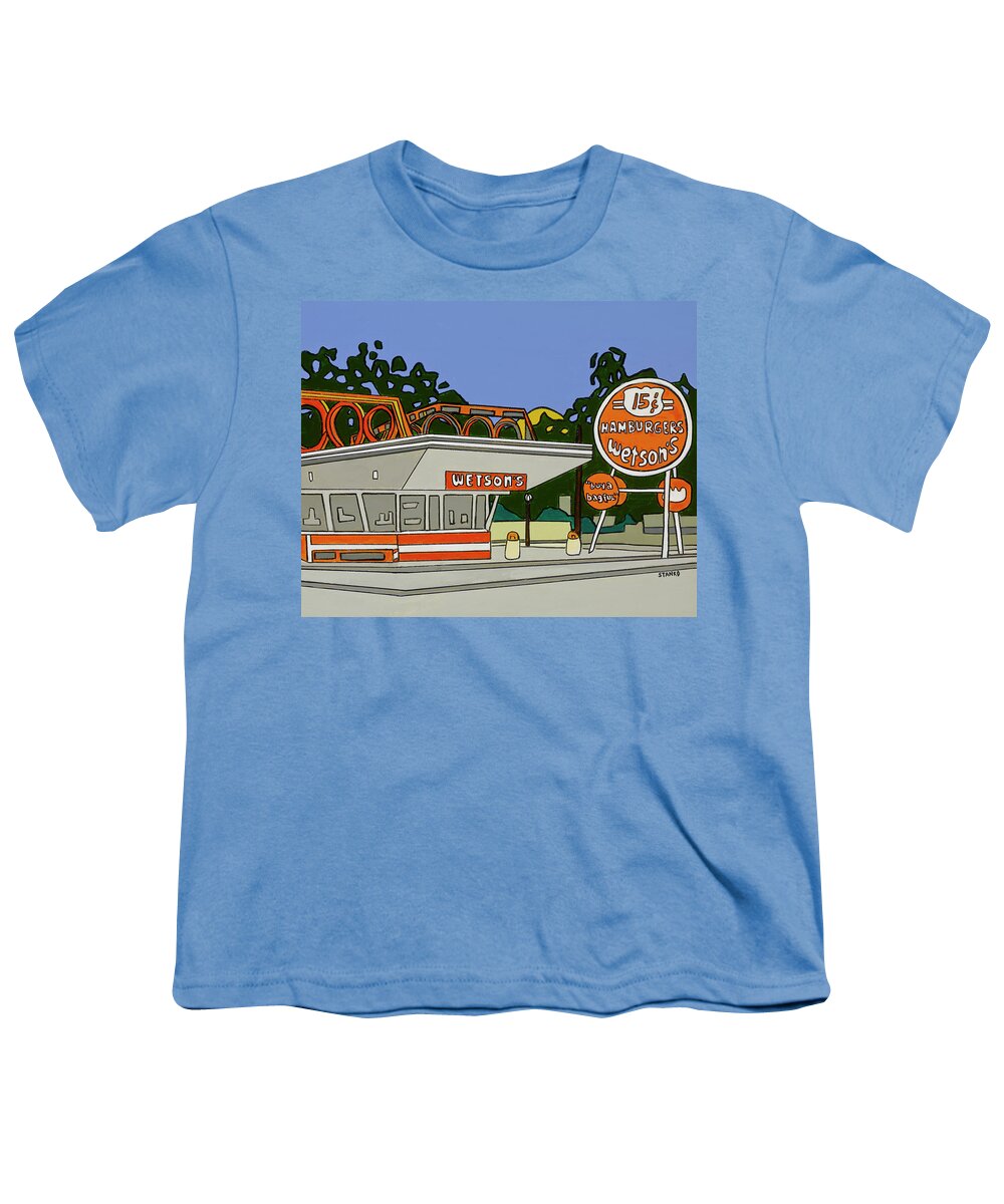 Wetson's Hamburgers French Fries Hamburger Chain Youth T-Shirt featuring the painting Wetson's by Mike Stanko