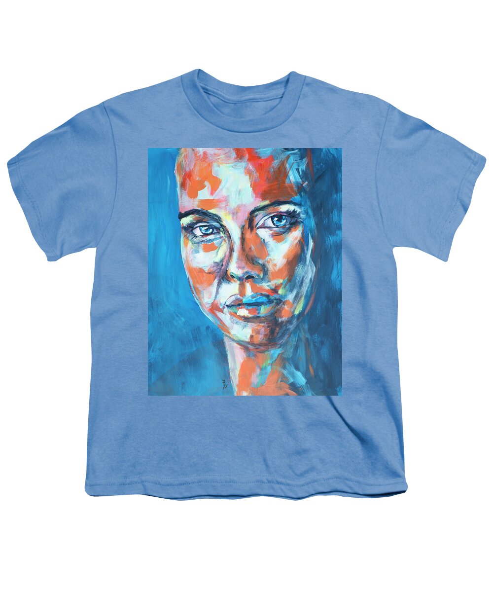 Woman Youth T-Shirt featuring the painting Woman on Blue by Mark Ross