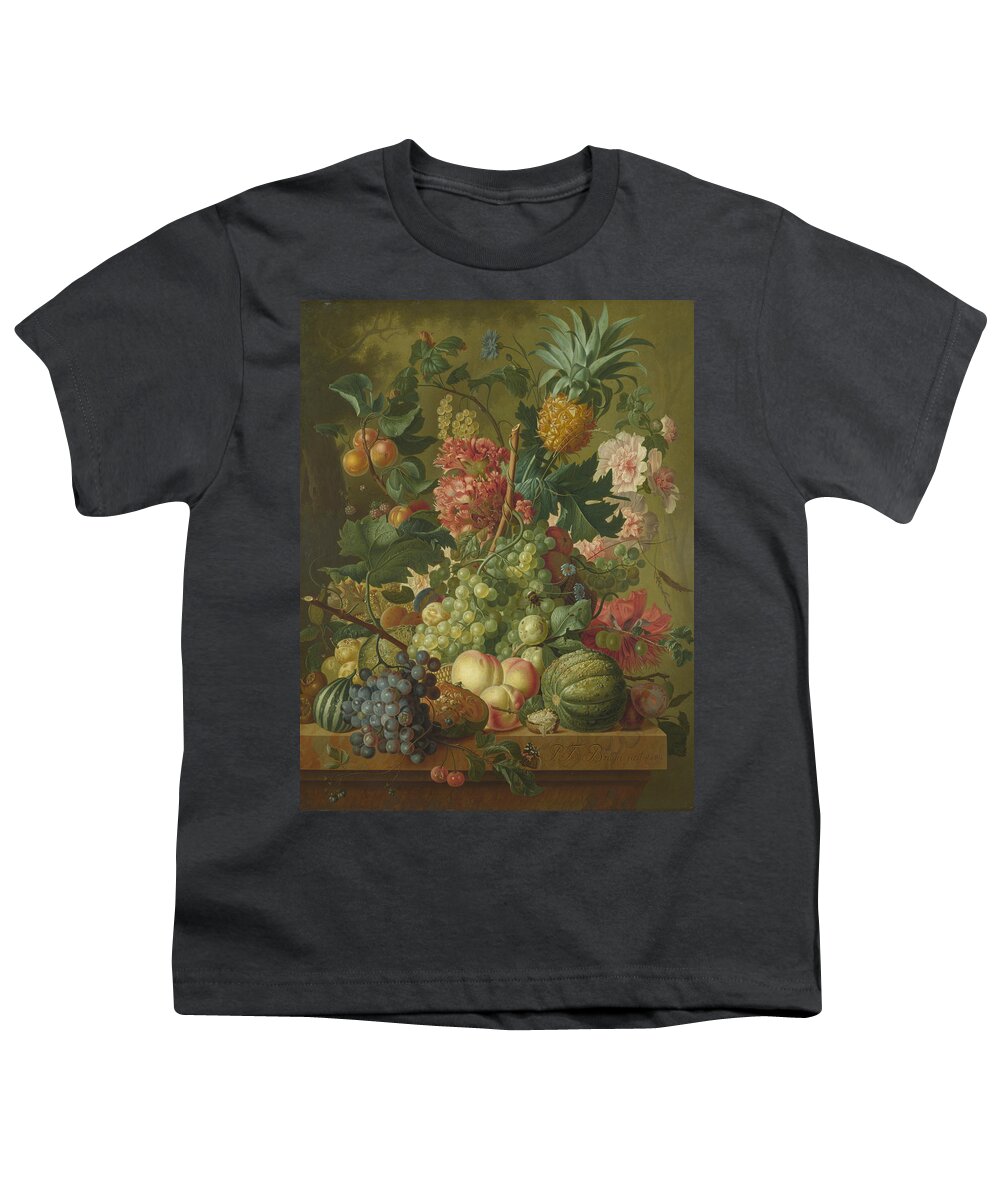 Fowl Youth T-Shirt featuring the painting Fruit and Flowers by Paulus Theodorus van Brussel