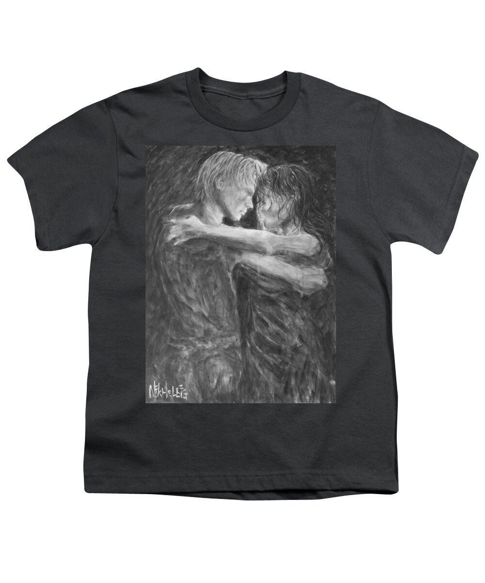  Shades Of Grey Youth T-Shirt featuring the painting Shades of Grey - Tango Dancers by Nik Helbig