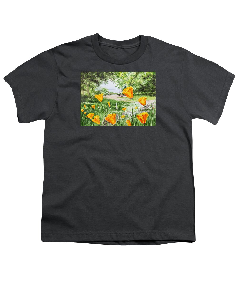 Poppies Youth T-Shirt featuring the painting California Poppies by Irina Sztukowski