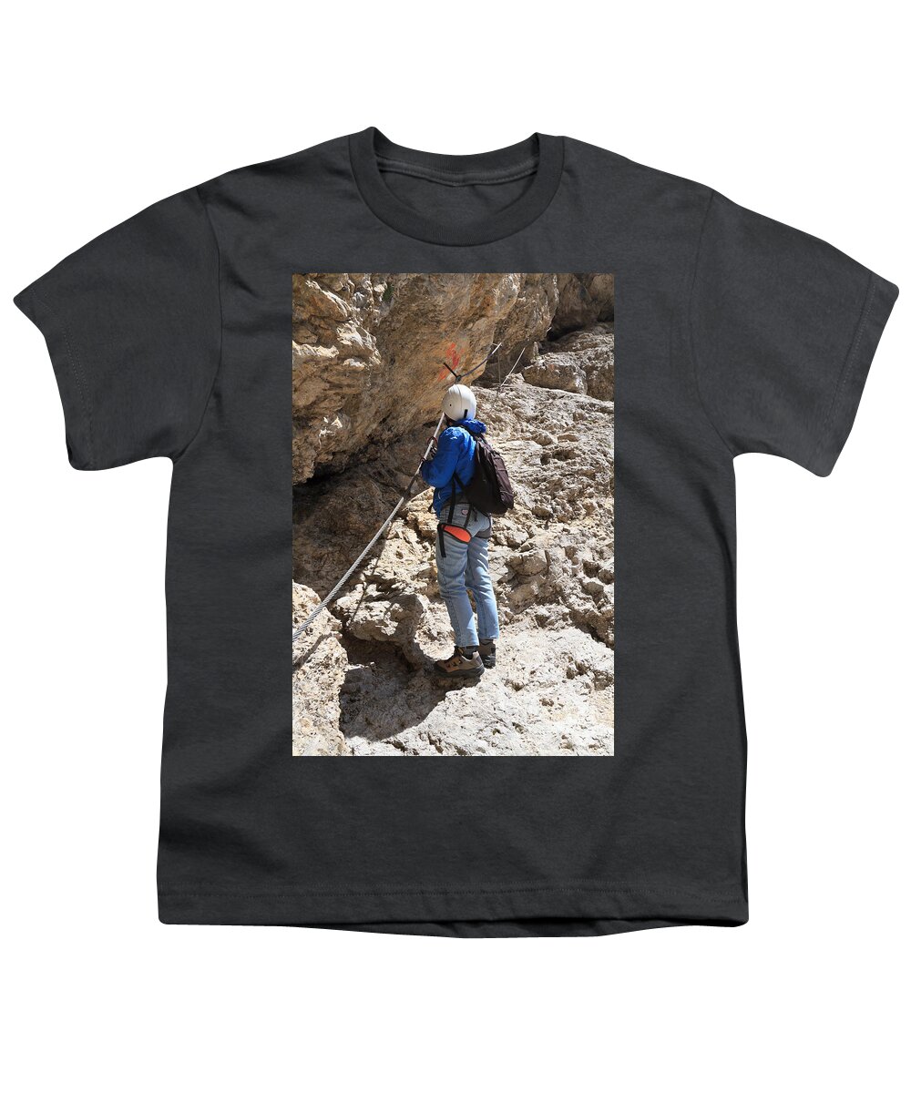 Active Youth T-Shirt featuring the photograph Hiker On Via Ferrata #1 by Antonio Scarpi