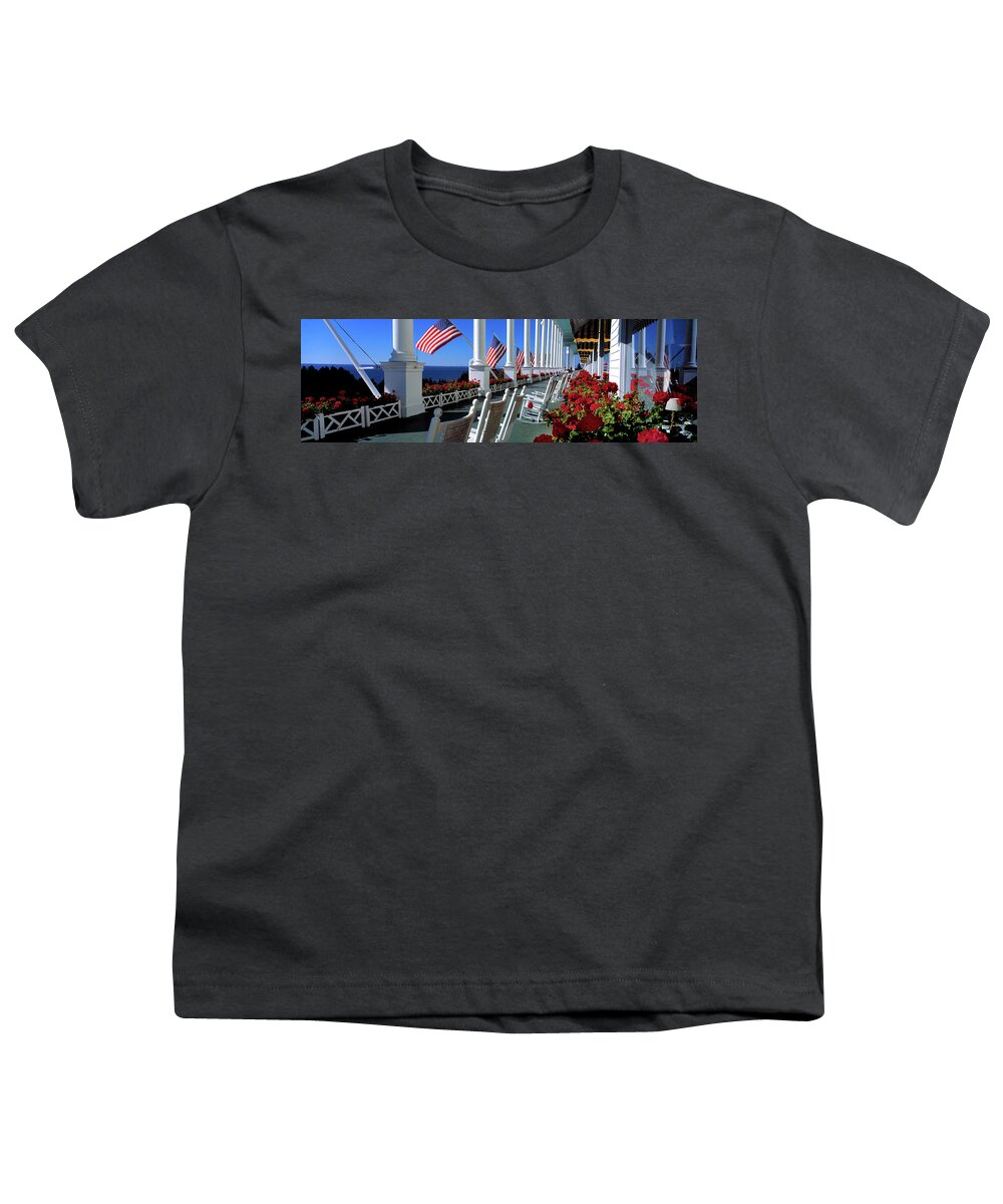 Photography Youth T-Shirt featuring the photograph Porch Of The Grand Hotel, Mackinac #1 by Panoramic Images