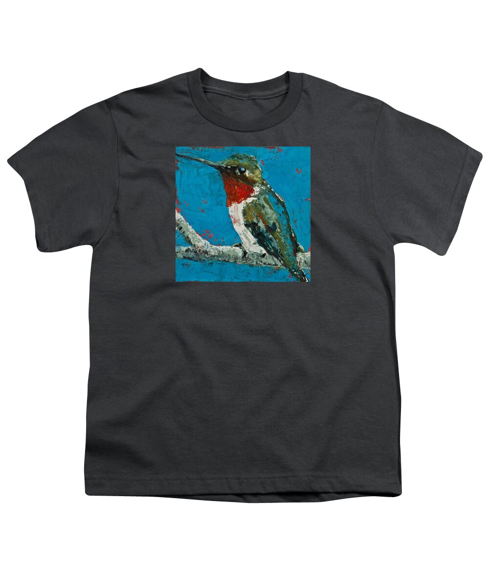 Hummingbird Youth T-Shirt featuring the painting Ruby-Throated Hummingbird by Jani Freimann