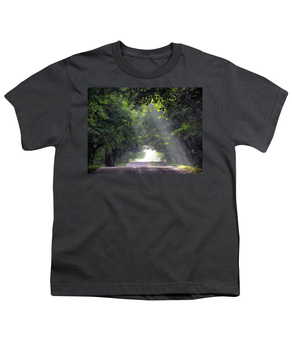 Sister Bay Youth T-Shirt featuring the photograph Sun Rays on Waters End Road #2 by David T Wilkinson