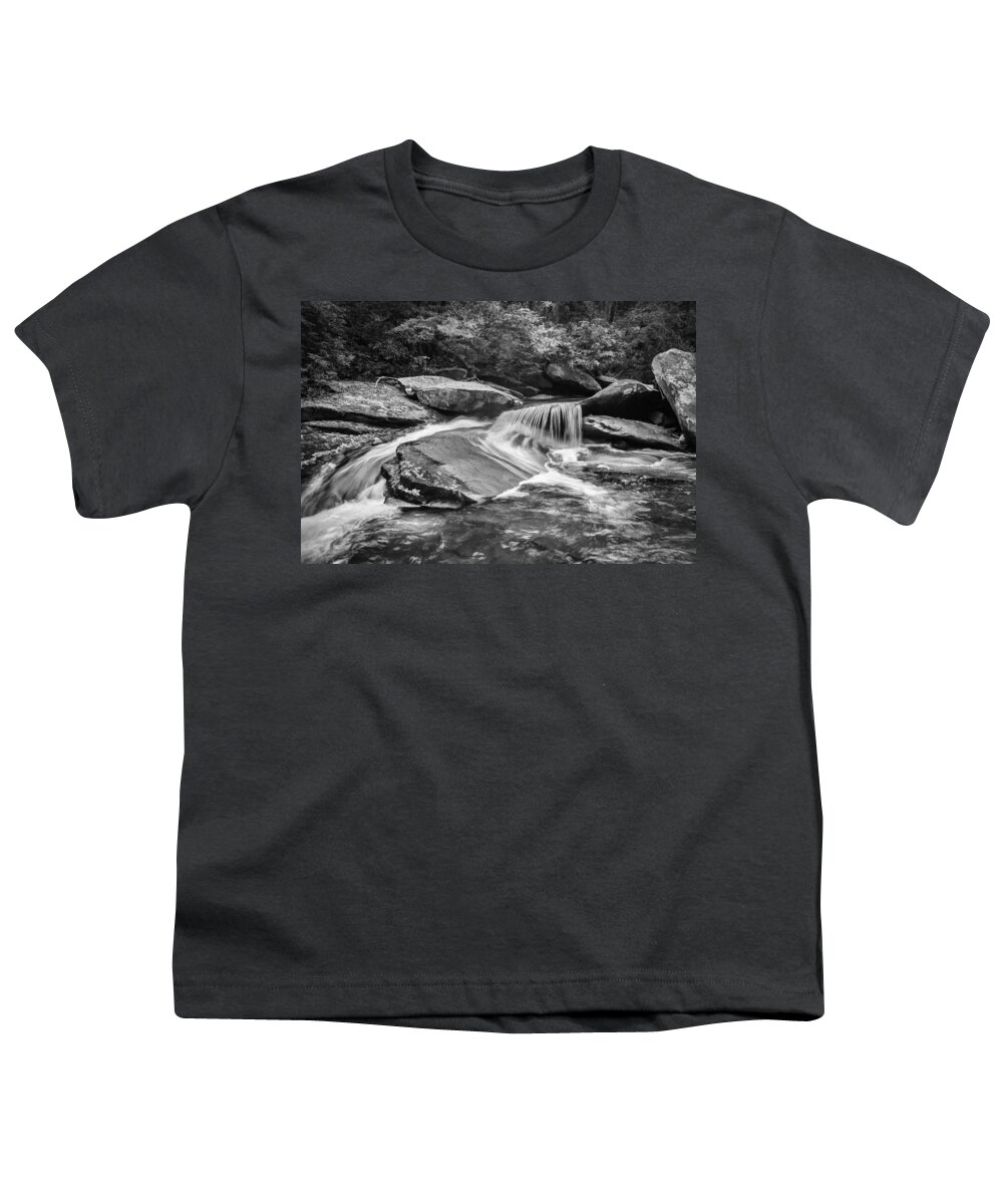 Waterfalls Youth T-Shirt featuring the photograph Waterfalls Great Smoky Mountains Painted BW by Rich Franco