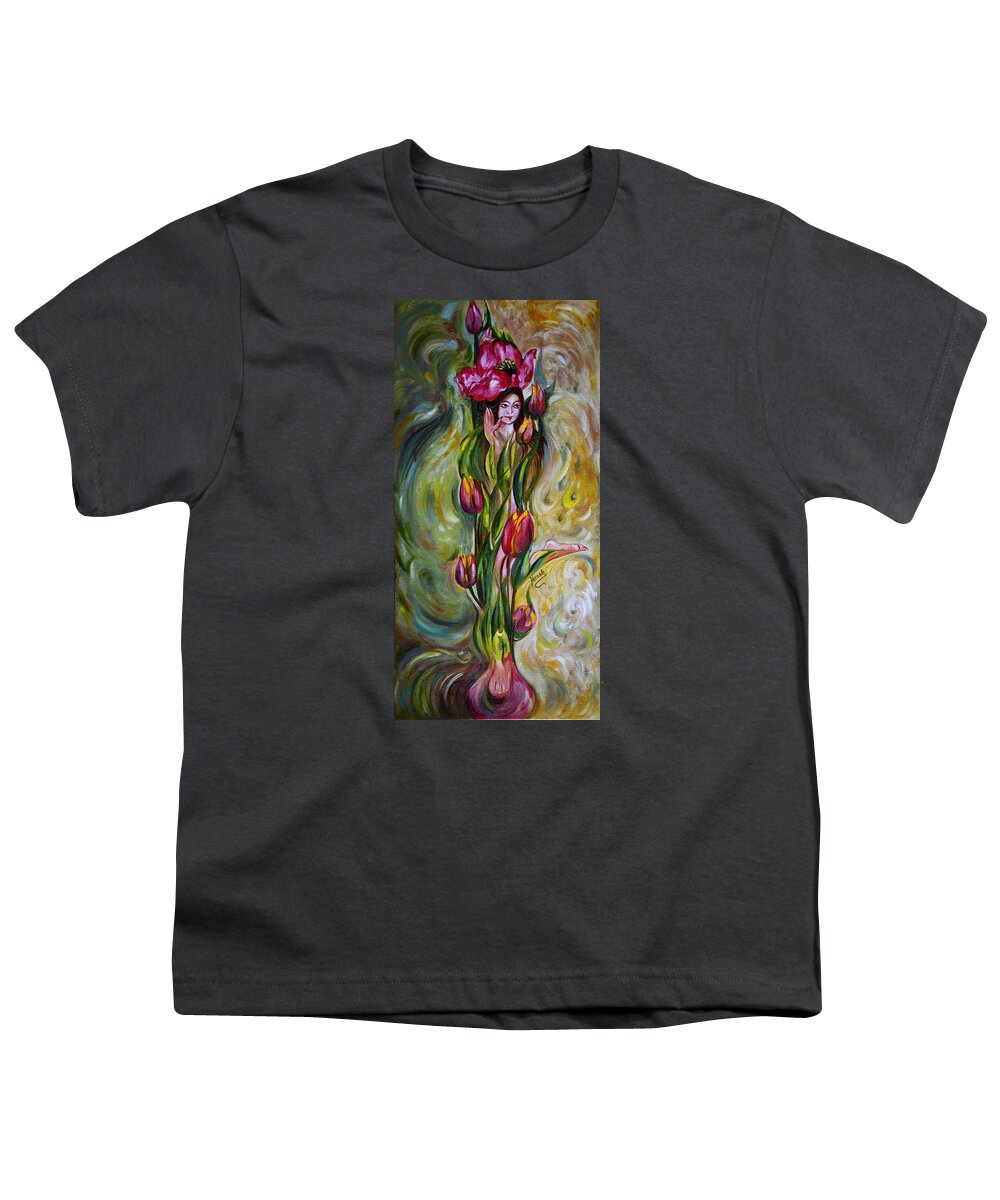 Tulips Youth T-Shirt featuring the painting Dancing Tulips by Harsh Malik